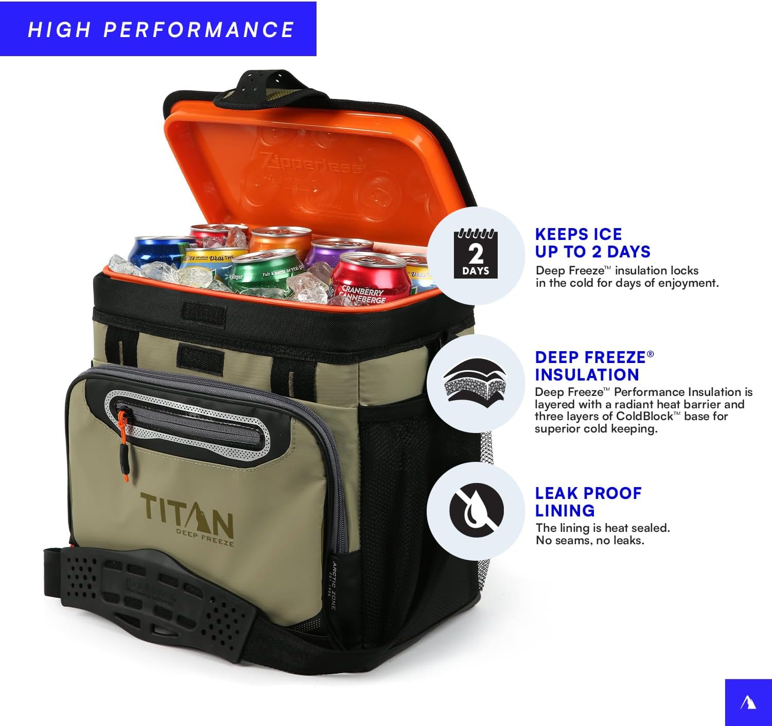 Congelador Arctic Zone Titan, 48 latas, congelador rígido sin cremallera, congelador verde musgo con aislamiento de congelación profunda, revestimiento rígido y SmartShelf-----Abridor de botellas