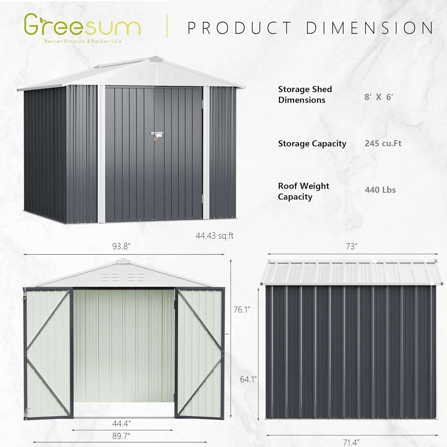 Greesum - Cobertizo de almacenamiento de metal para exteriores, 5 pies x 3 pies, herramienta de acero para cobertizo de almacenamiento con puerta y cerradura, para patio trasero, jardín, patio, césped (5 x 3 pulgadas), color café
