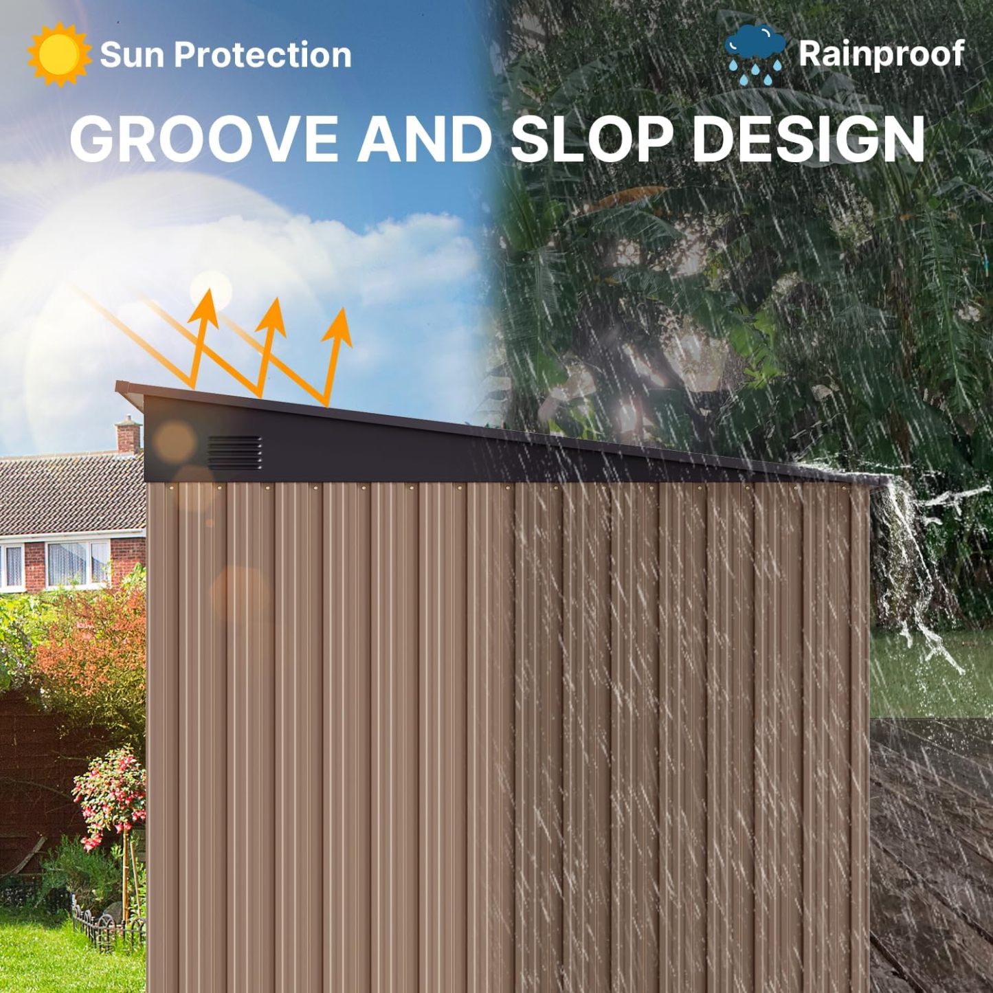 Gizoon - Cobertizo de almacenamiento para exteriores de metal de 6 x 4 pies, cobertizo de jardín con puertas correderas con cerradura, versátil cobertizo para bicicletas con ventanas de panel