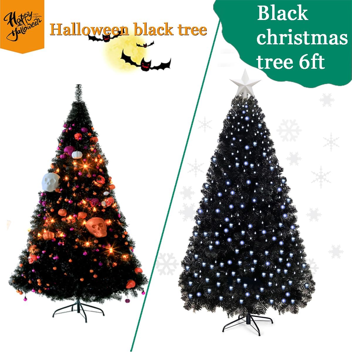 KTKDE Árbol de Navidad artificial de abeto de 7 pies, árbol de Navidad verde realista con 1.450 puntas de árbol, 300 postes de luz LED alimentados por pilas, pentáculo dorado de 7.8 pulgadas, perfecto