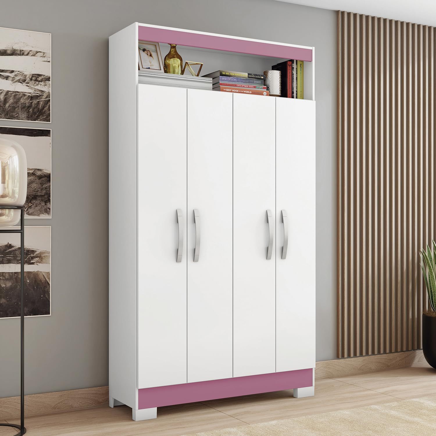 Skal Living Armario Multifuncional 4 Puertas Blanco/Rosa NT4040-BL