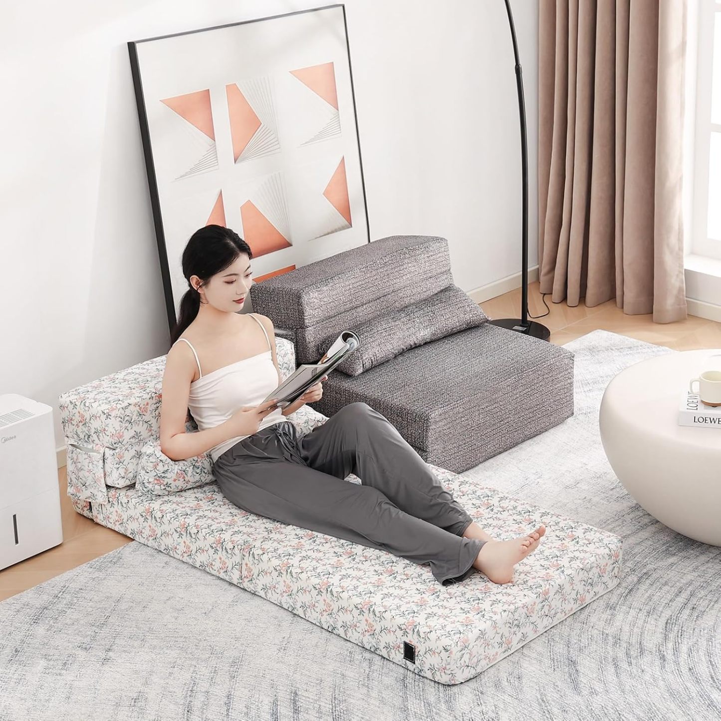 Tiita - Sillón de futón, tamaño individual, sofá cama plegable con almohada, colchón de piso y futón para sala de estar, recámara, uso de invitados, departamento