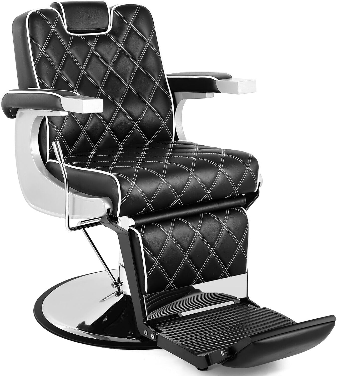 Silla de peluquería multiusos con respaldo ancho, silla reclinable para peluquero, silla de tatuaje, silla de maquillaje para equipo de salón (negro)