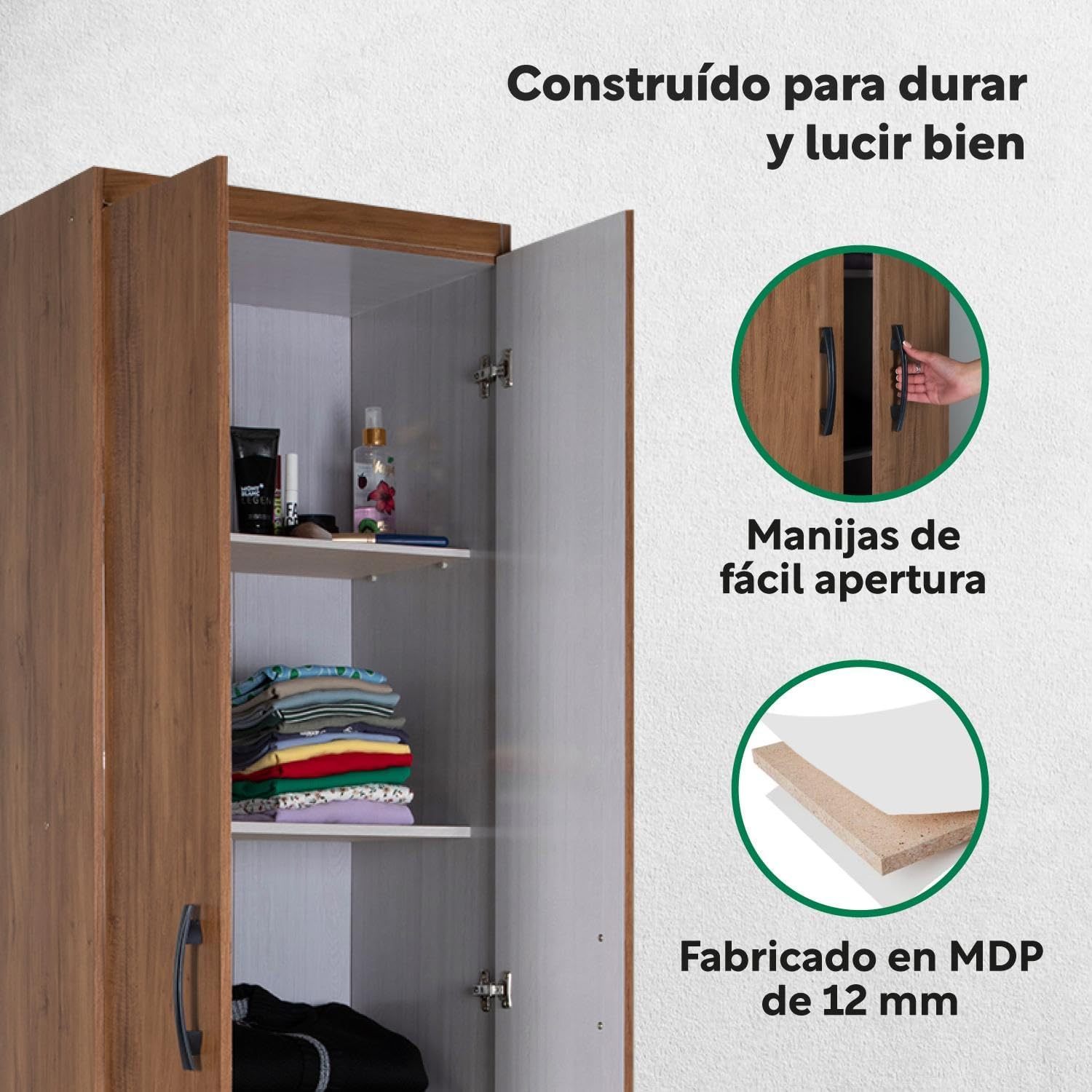 Kingshouse | Ropero De 6 Puertas con 2 Cajones – Color Café – Barra para Colgar – Estructura MDP – Mueble Organizador De Ropa – Armario para Casa, Recámara y Hogar