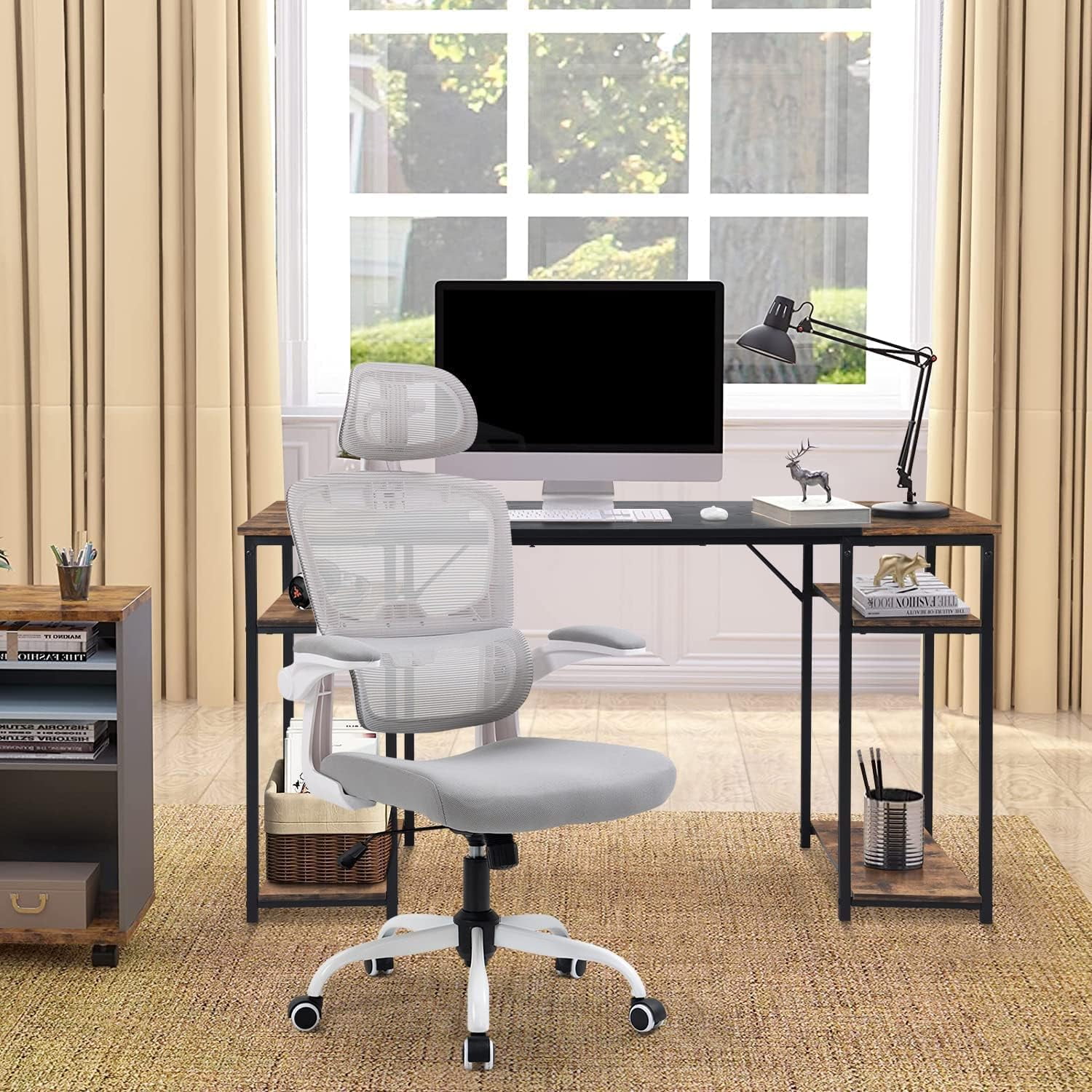 Escritorio Grande 140cm Color Madera con Negro,con Bolsa de Almacenamiento