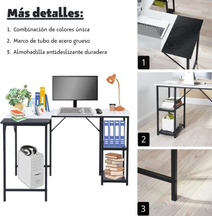 GOMYHOME Escritorio para computadora en Forma de L Escritorio para Juegos de computadora Estación de Trabajo para Escritura Cinturón de Estudio para Oficina en casa Escritorio Grande de 124 cm (Negro)