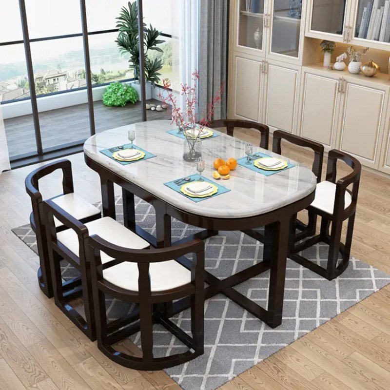 Combinación de mesa de comedor y silla de mármol, mesa de comedor de madera maciza creativa minimalista moderna para el hogar para 6 personas