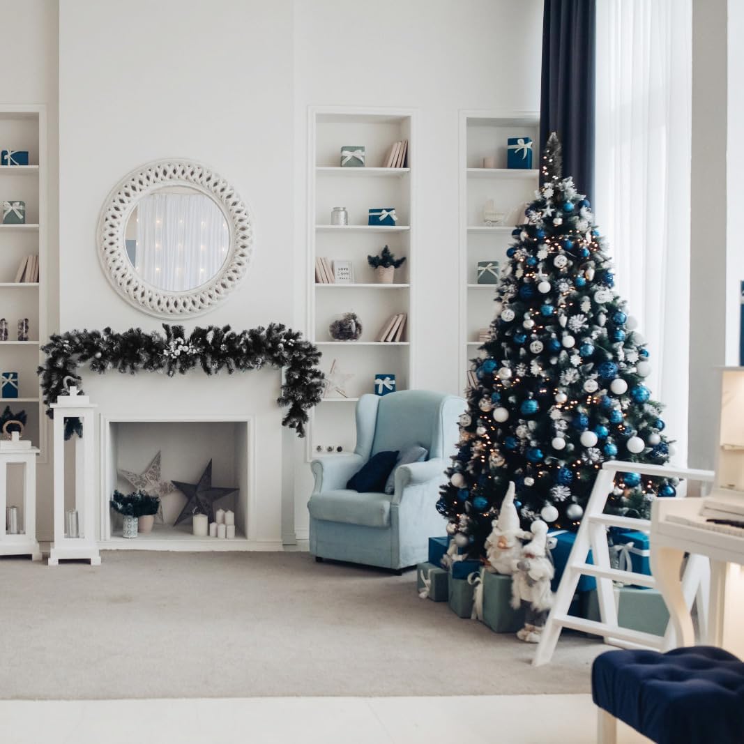 KTKDE Árbol de Navidad artificial de abeto de 7 pies, árbol de Navidad verde realista con 1.450 puntas de árbol, 300 postes de luz LED alimentados por pilas, pentáculo dorado de 7.8 pulgadas, perfecto