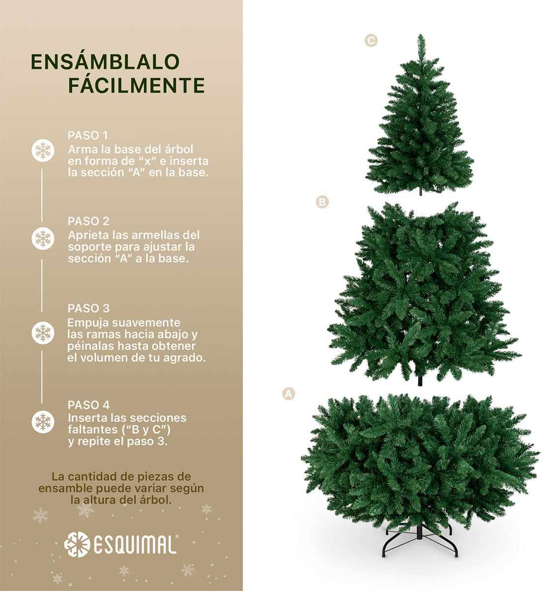 ESQUIMAL Árbol de Navidad Frondoso Pino Navideño Plegable, Cedro del Himalaya (Verde, 2.2 m)
