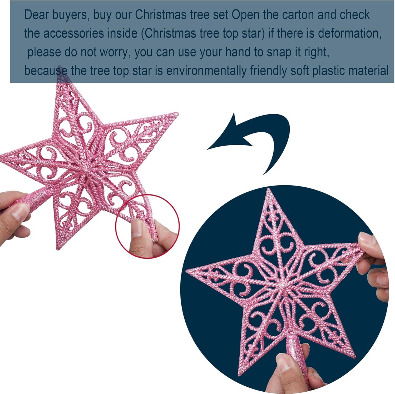 KTKDE Árbol de Navidad artificial de abeto de 7 pies, árbol de Navidad verde realista con 1.450 puntas de árbol, 300 postes de luz LED alimentados por pilas, pentáculo dorado de 7.8 pulgadas, perfecto