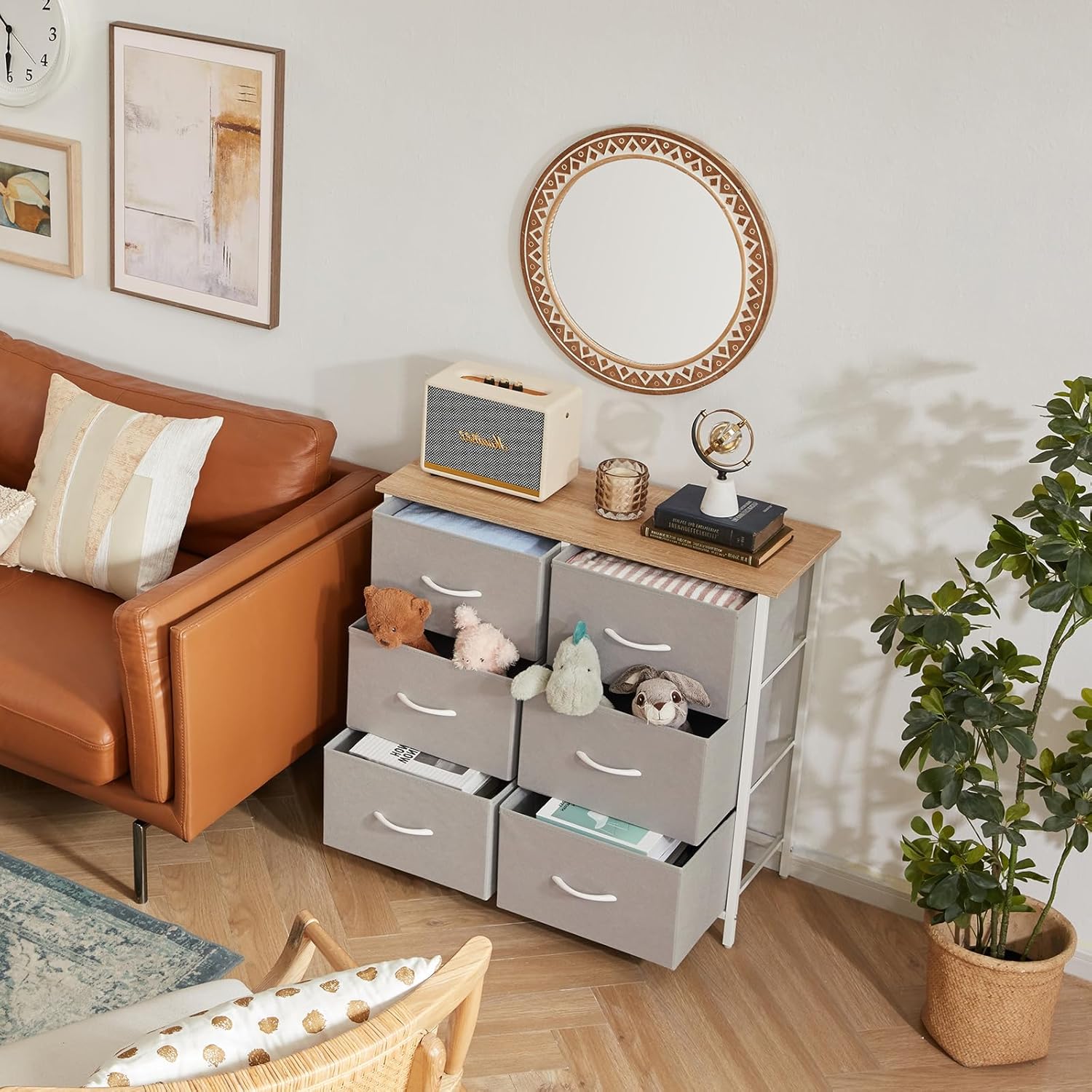 Lifewit Cómoda para Dormitorio, Cómoda de 6 Cajones de Tela, Módulo de Almacenaje para Armario, Salón, Pasillo, Dormitorio, Oficina, Estructura de Acero y Tablero de Madera, Gris Claro