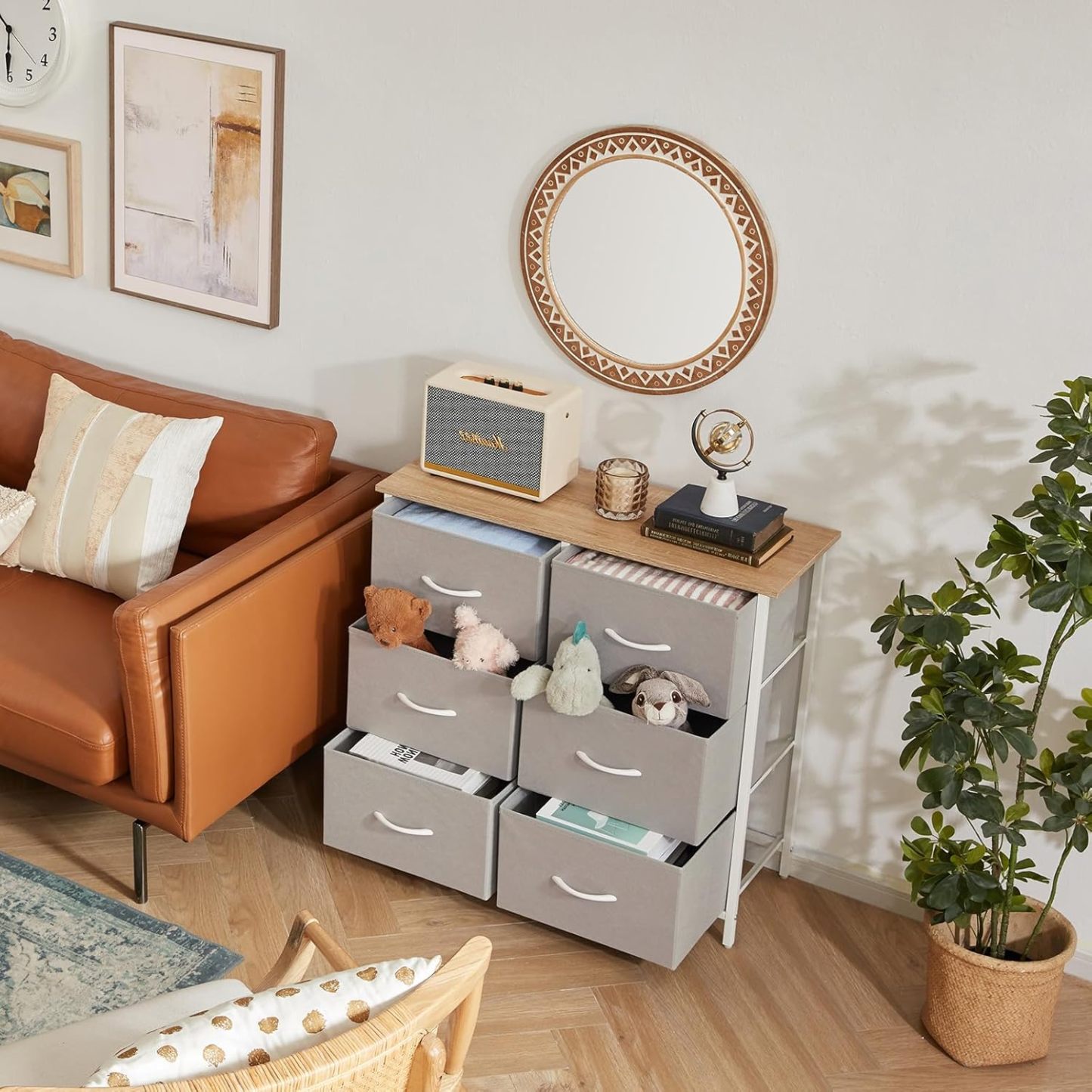 Lifewit Cómoda para Dormitorio, Cómoda de 6 Cajones de Tela, Módulo de Almacenaje para Armario, Salón, Pasillo, Dormitorio, Oficina, Estructura de Acero y Tablero de Madera, Gris Claro