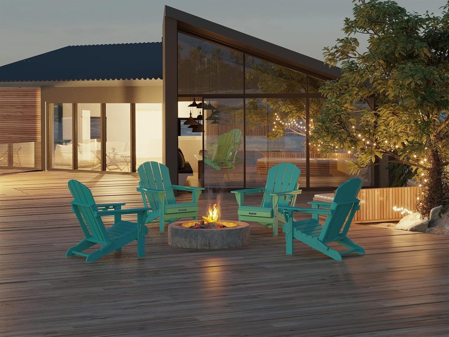 MUCHENGHY Sillas plegables Adirondack, sillas de patio, sillas para hogueras, sillas de exterior, sillas Adirondack de plástico, sillas de césped resistentes a la intemperie con portavasos para terraza, patio trasero, jardín (negro)