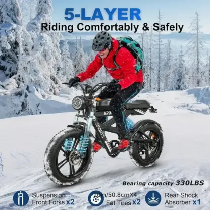 Bicicleta eléctrica con neumáticos gruesos Bicicleta eléctrica con motor sin escobillas de 750 W, batería extraíble duradera de 48 V y 15 Ah, velocidad máxima de 20 mph, adecuada para deportes al aire libre y campamentos