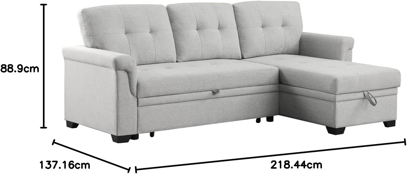 Lilola Home Lucca - Sofá seccional Reversible de Lino Gris Claro con diván de Almacenamiento