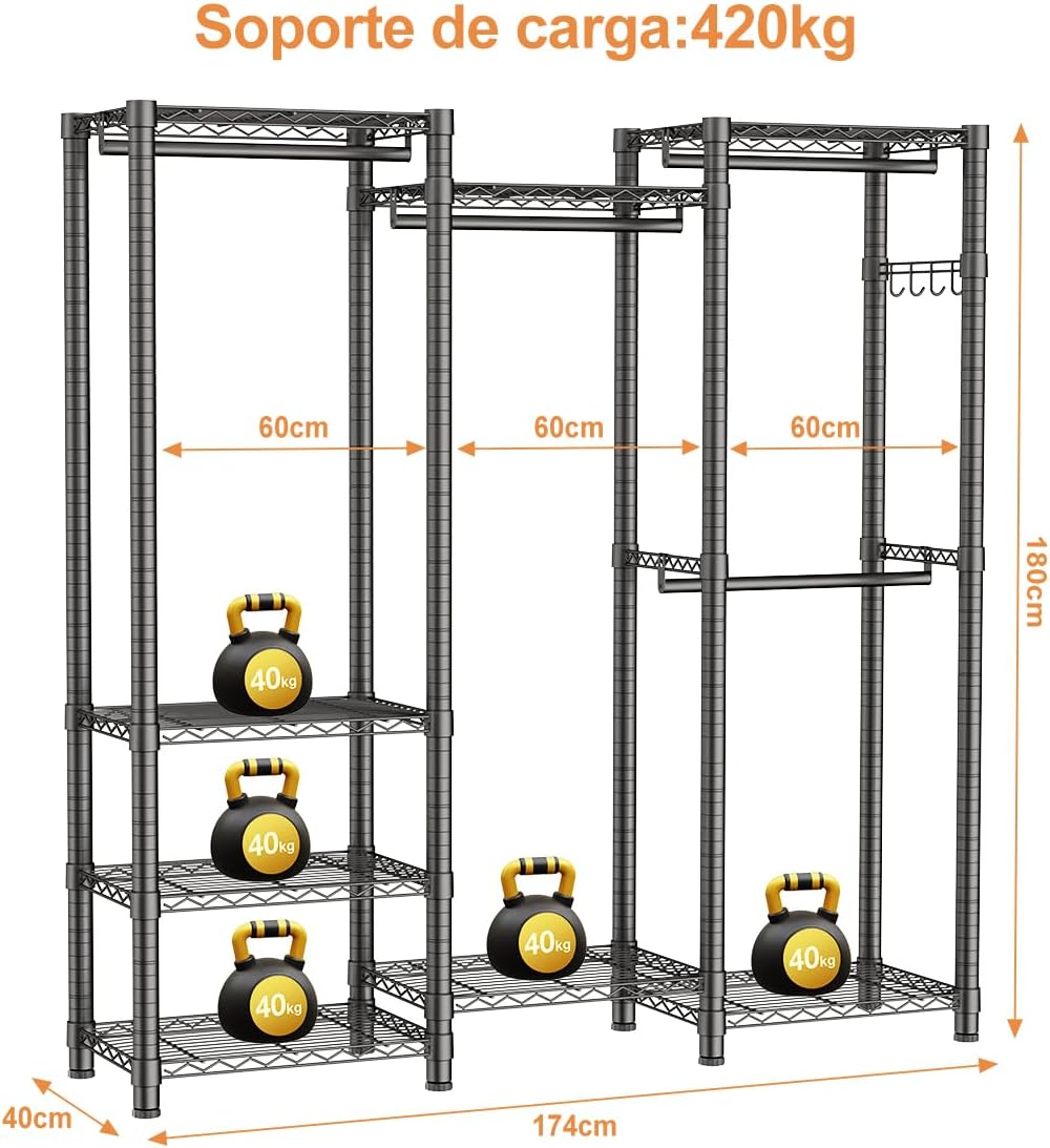 MXLENOBLE Estante de 5 repisas, Estantería de Almacenamiento Ajustable de estantes, Resistente en Ruedas de 4 Pulgadas, Estante Organizador de Metal, Cromado (IC085-B)
