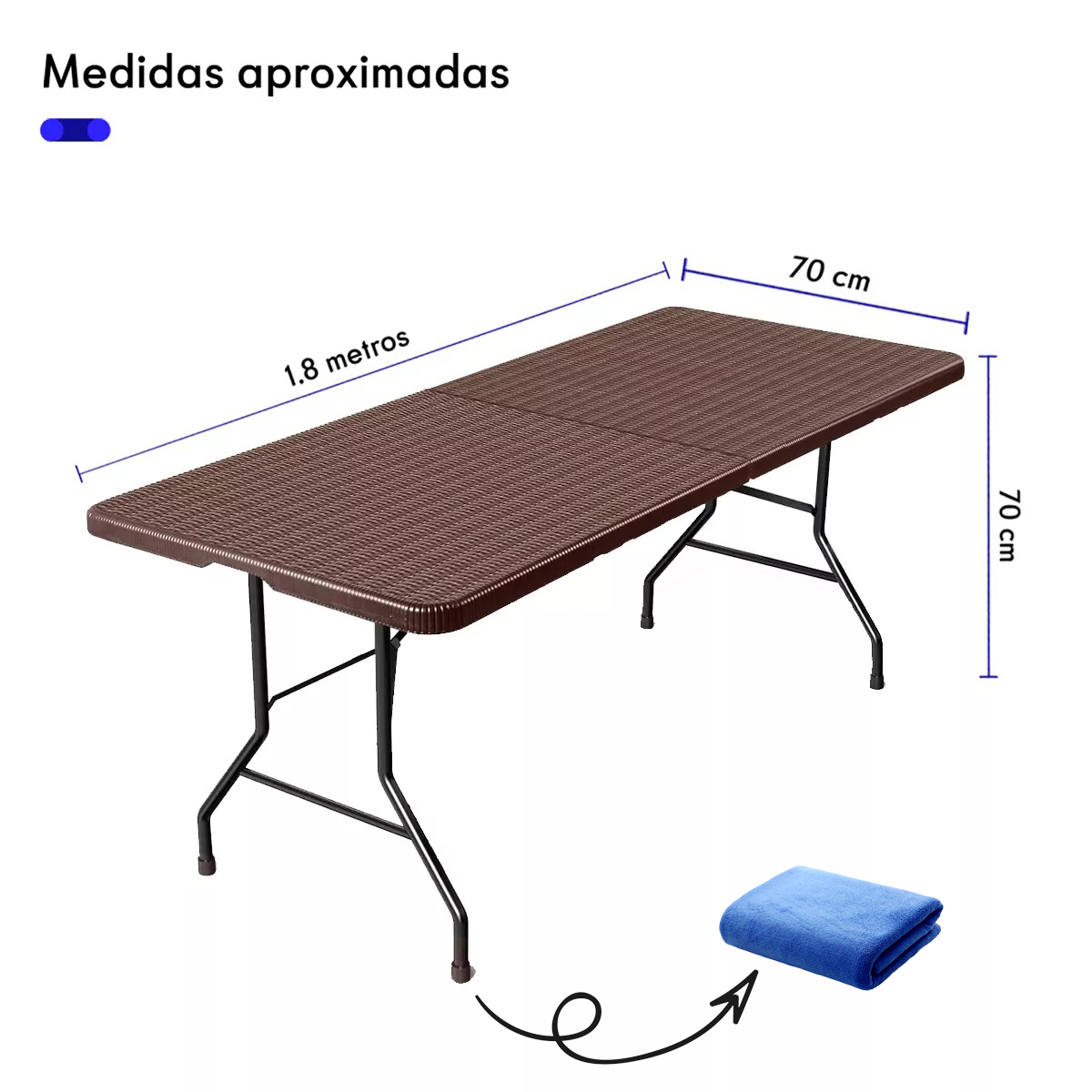 Mesa Plegable De Plástico 1.80 Metros Rattan Z - T9728 Color Marrón