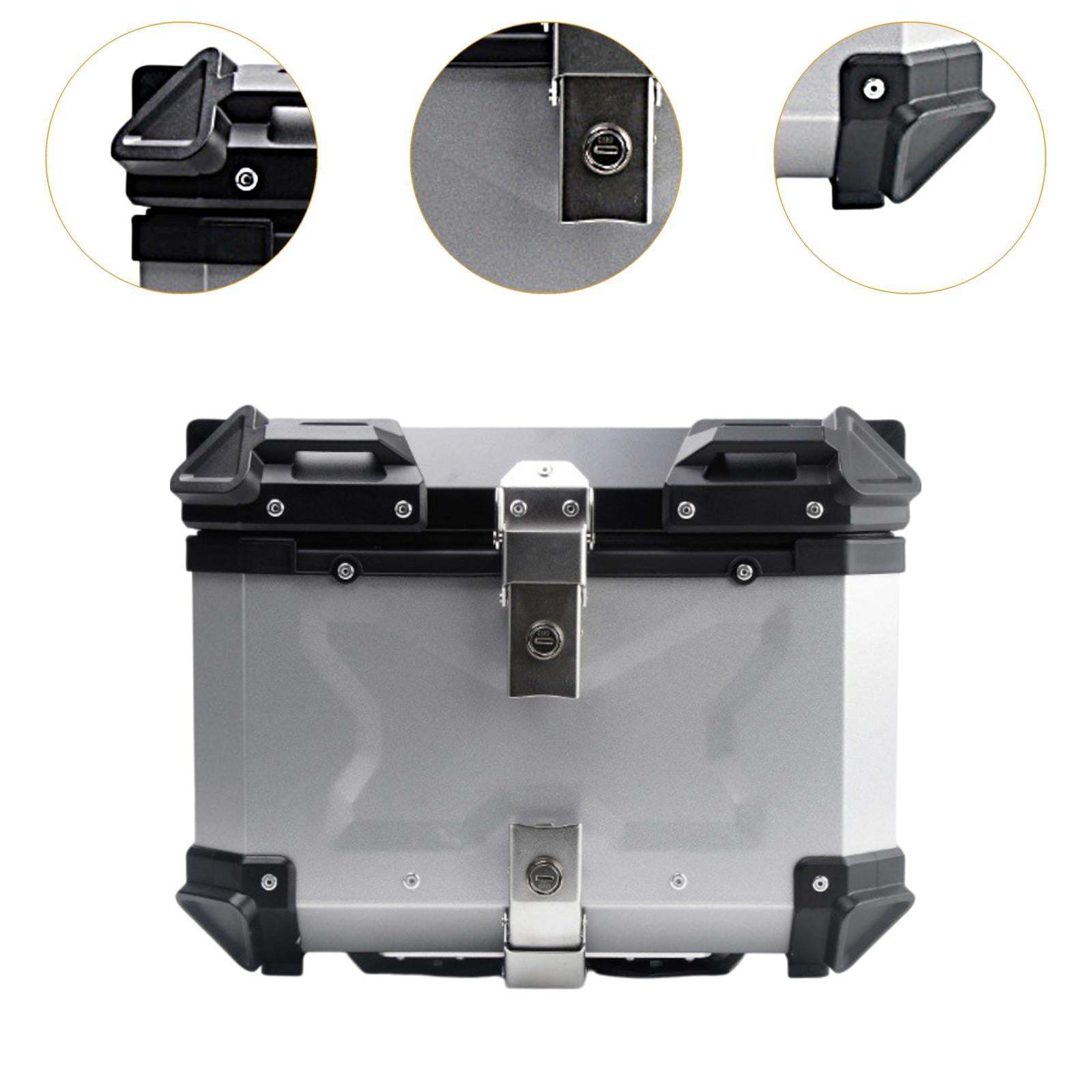 Baúl de motocicleta genérico, caja trasera, organizador de aluminio a prueba de golpes, caja para casco, baúl de almacenamiento de equipaje para 45L Plata