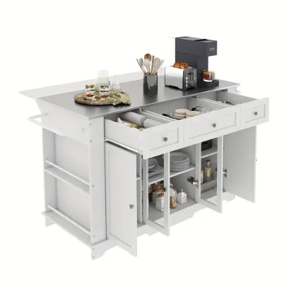 Isla de cocina HomLif con hoja abatible y almacenamiento, carrito de isla de cocina con enchufes, regalo de Halloween y Navidad.