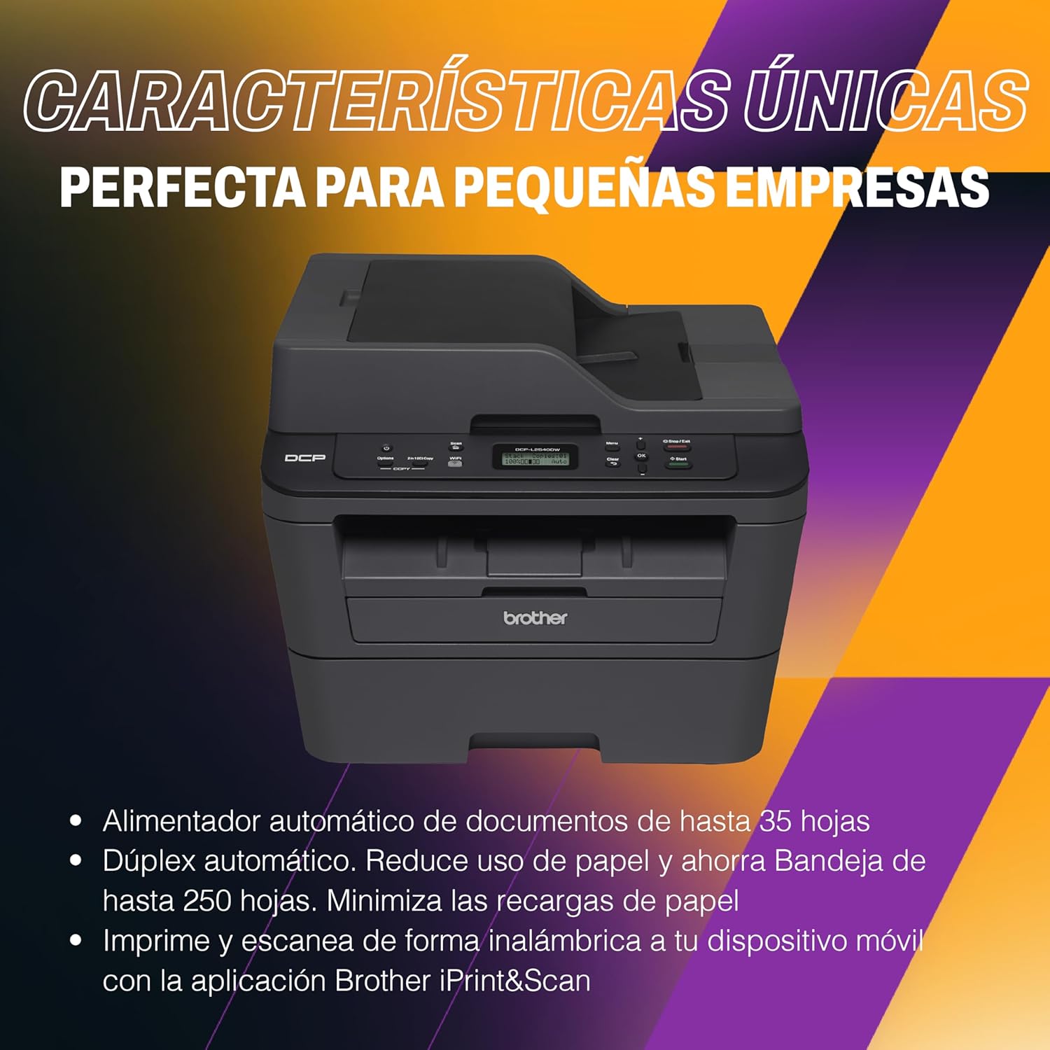 Brother Impresora Multifuncional Láser 3 en 1, DCPL2540DW| Impresión, Copiado y Escaneado| Multifunción, Impresión Dúplex, Conectividad Inalámbrica| Imprime 30 Págs. por Minuto