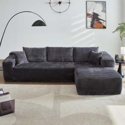 【2 Packages Shipping】Ovios 104" Plush Corduroy Cloud Velvet Modular Couch with Chaise, No Assembly Required - L-Shaped Sectional Sofa Set with Flexible Configuration - 104"W x 67.7"D x 30"H, 3 Seater