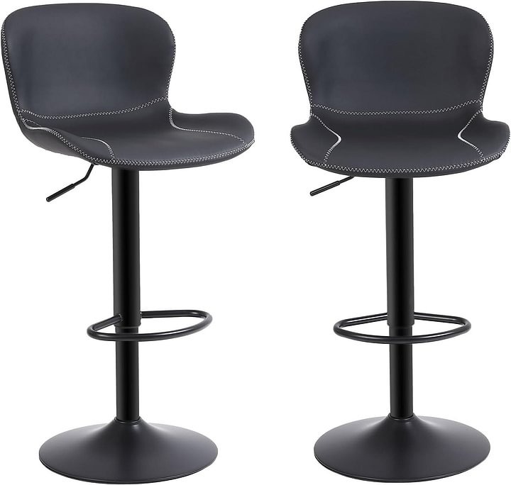 Youhauchair - Juego de 2 taburetes de bar de piel sintética con respaldo y sillas giratorias de altura ajustable, moderno taburete de cocina sin brazos, color negro