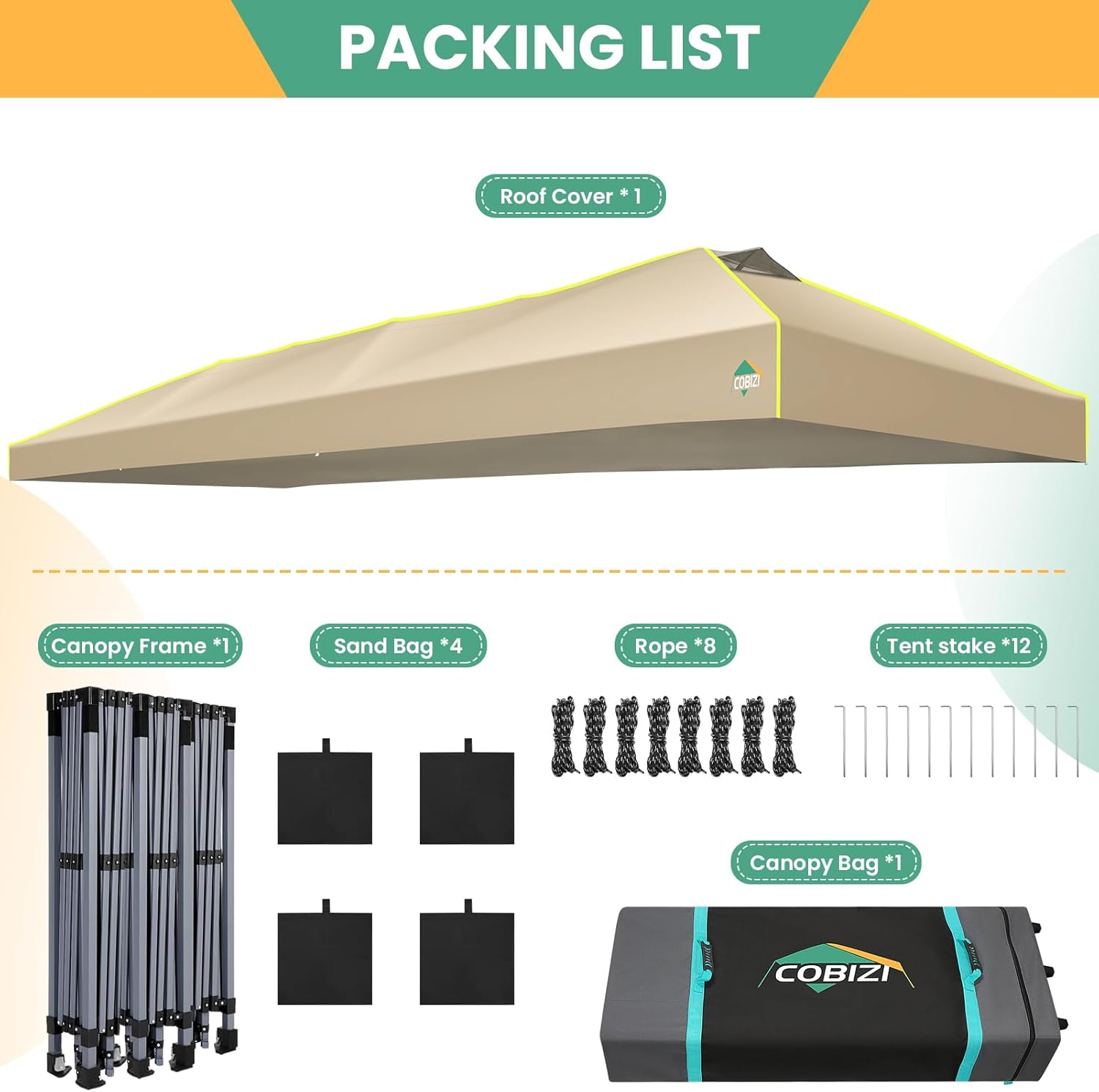 COBIZI - Tienda de campaña desplegable de 10 x 20 Pulgadas, Tienda de campaña instantánea Comercial para Bodas, Fiestas con 3 Altura Ajustable, toldo Ez Up para Exteriores, Impermeable, UPF50+ con