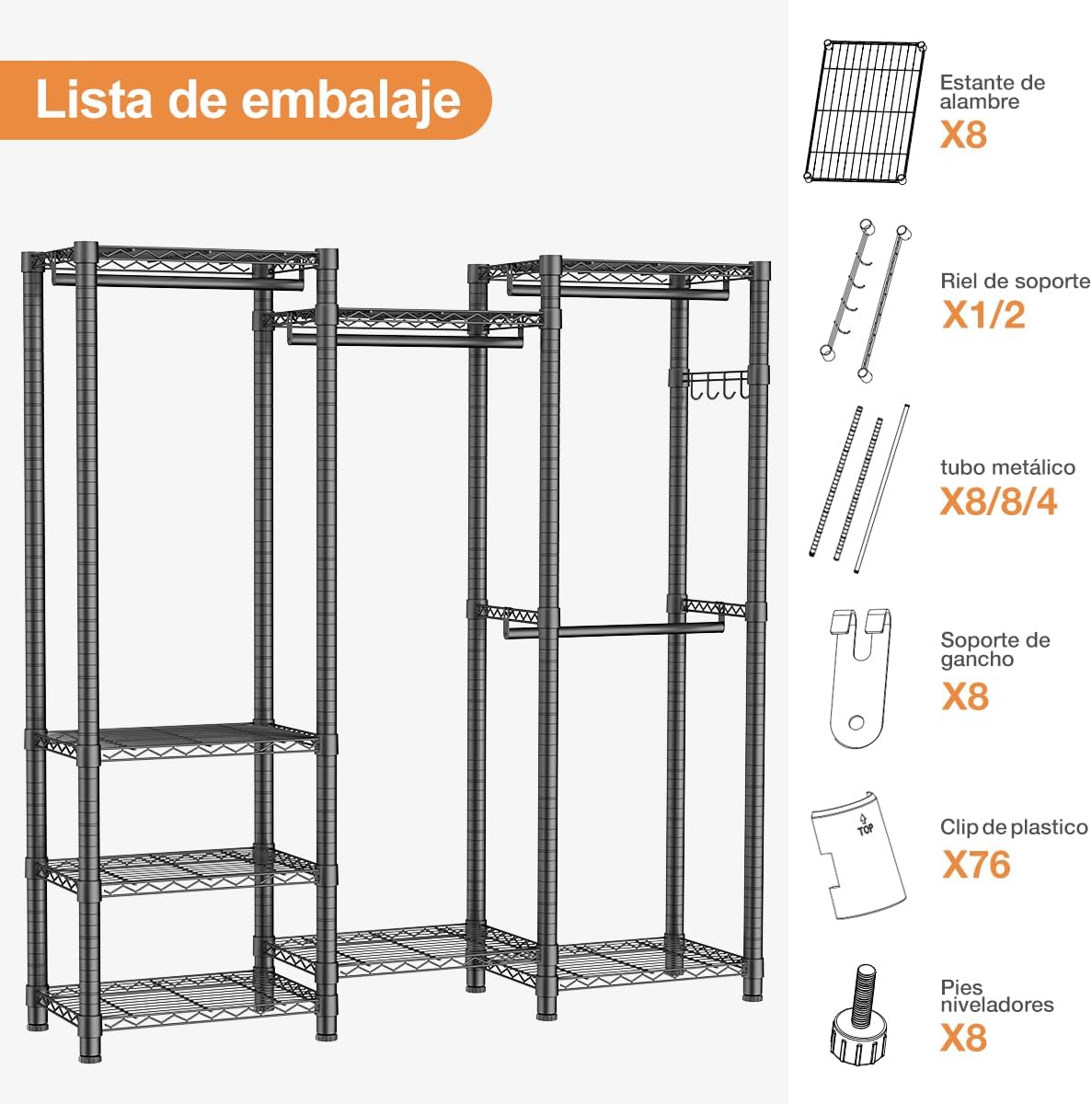 MXLENOBLE Estante de 5 repisas, Estantería de Almacenamiento Ajustable de estantes, Resistente en Ruedas de 4 Pulgadas, Estante Organizador de Metal, Cromado (IC085-B)