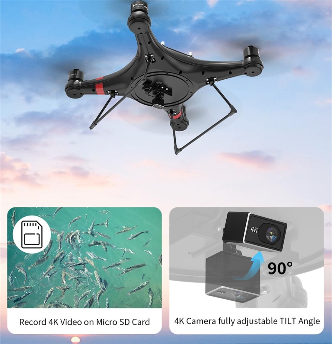 Drone de pesca con cámara 4K con liberación automática de cebo de caída, 33 minutos con GPS, carga útil de 6.6 lbs, drones impermeables para adultos pescadores (hélices de batería