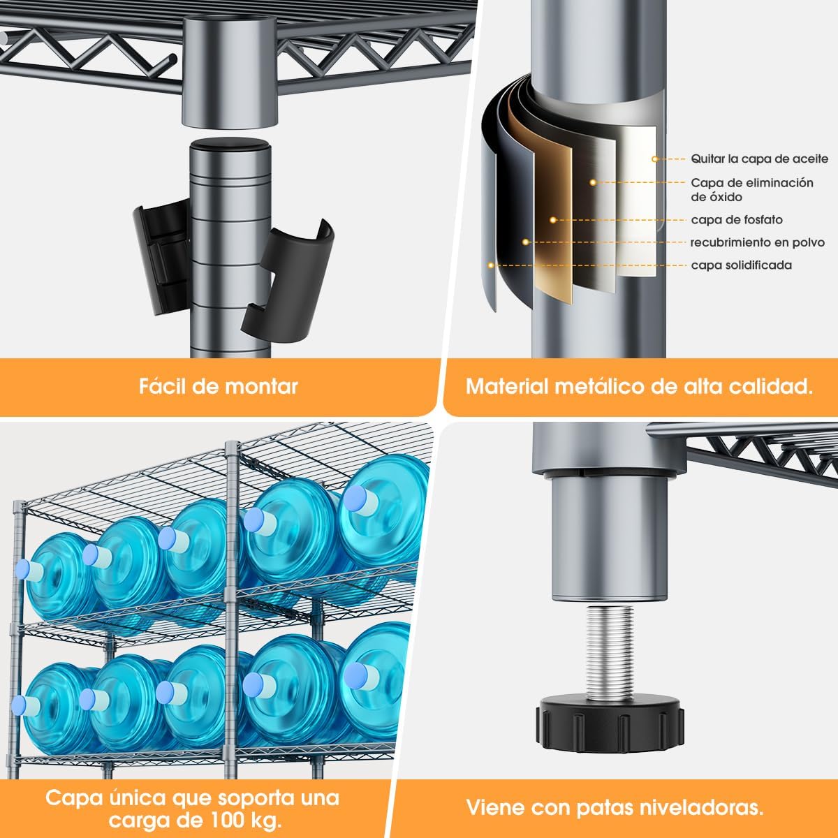 MXLENOBLE Estante de 5 repisas, Estantería de Almacenamiento Ajustable de estantes, Resistente en Ruedas de 4 Pulgadas, Estante Organizador de Metal, Cromado (IC085-B)