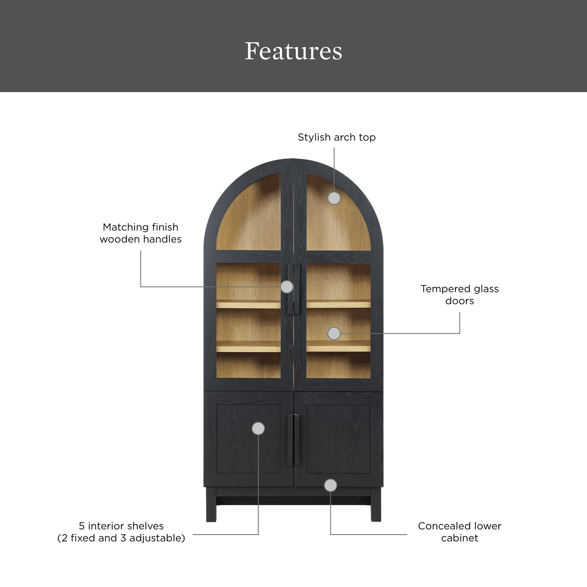 Gabinete de cocina Juliet de arco redondeado, negro intenso, de Better Homes & Gardens