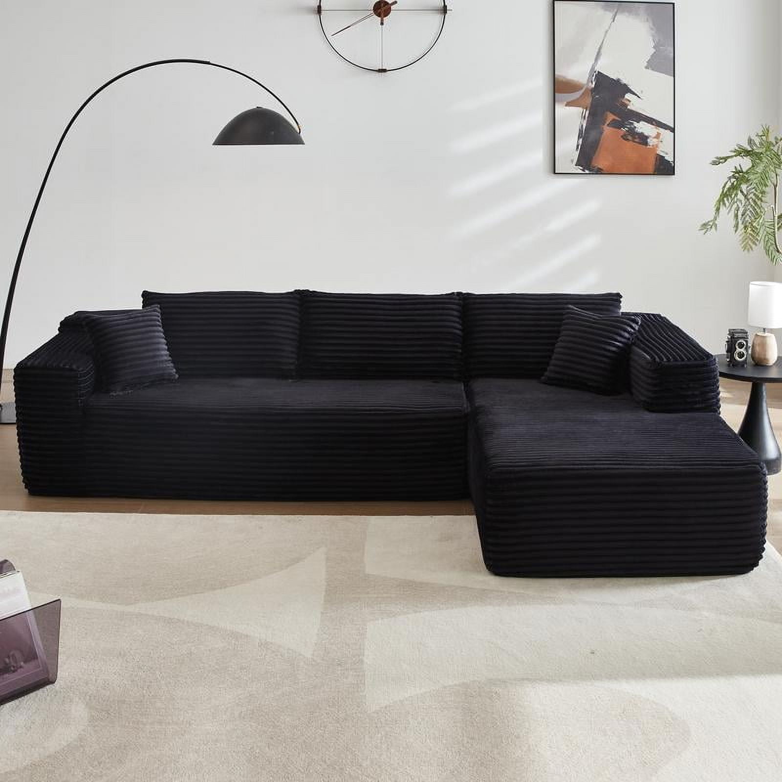 【2 Packages Shipping】Ovios 104" Plush Corduroy Cloud Velvet Modular Couch with Chaise, No Assembly Required - L-Shaped Sectional Sofa Set with Flexible Configuration - 104"W x 67.7"D x 30"H, 3 Seater
