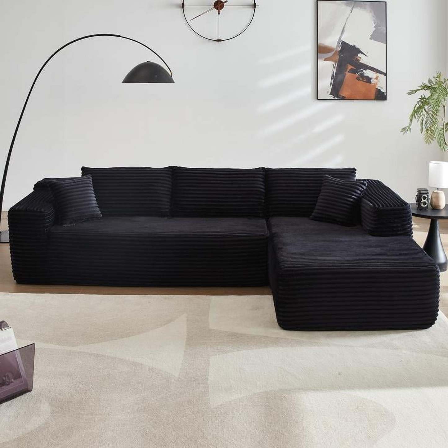 【2 Packages Shipping】Ovios 104" Plush Corduroy Cloud Velvet Modular Couch with Chaise, No Assembly Required - L-Shaped Sectional Sofa Set with Flexible Configuration - 104"W x 67.7"D x 30"H, 3 Seater