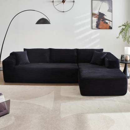 【2 Packages Shipping】Ovios 104" Plush Corduroy Cloud Velvet Modular Couch with Chaise, No Assembly Required - L-Shaped Sectional Sofa Set with Flexible Configuration - 104"W x 67.7"D x 30"H, 3 Seater