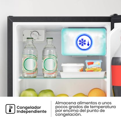 Hisense RR16D6ABX1- Frigobar, 1.6 pies cúbicos, Congelador independiente, Termostato ajustable, Estantes para botellas de 2 litros, 45x47x50cm(AnchoxLargoxAlto), Negro