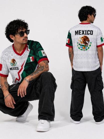 Paquete de 3 piezas：Mexico Soccer Jersey 2026 White, Aztec Pattern Shirt, Mexican Pride Futbol Tee, Eagle Crest Jersey, Mexico Fan Apparel