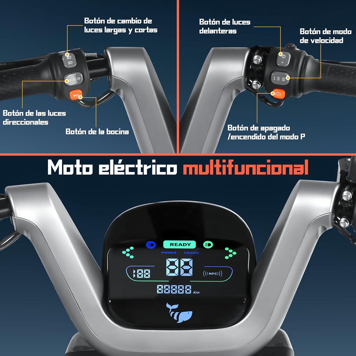 HONEYWHALE KC PRO Bicicleta Electrica para Adultos, Moto Electrica con Alarma, Potencia Motor Hasta 800W, Velocidad Máxima 45KM/H, Autonomía 60KM, Compatible con Desbloqueo NFC