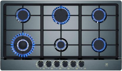 AVERA Parrilla de Gas 6 Quemadores 86cm, Acero Inoxidable Color Negro, Empotrable, Soportes de Hierro Fundido, Encendido Electronico, Estufa Empotrable, Compatible con Gas LP y Gas Natural, AI6N