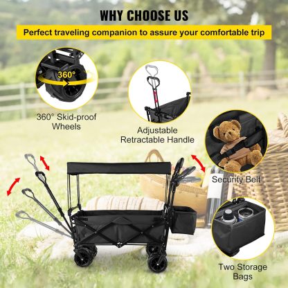 Happbuy - Carrito de jardín Plegable Extragrande con toldo extraíble