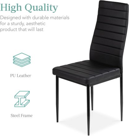 Best Choice Products - Juego de mesa de cocina y comedor de 5 piezas con tapa de cristal y 4 sillas de cuero Dinette, color negro