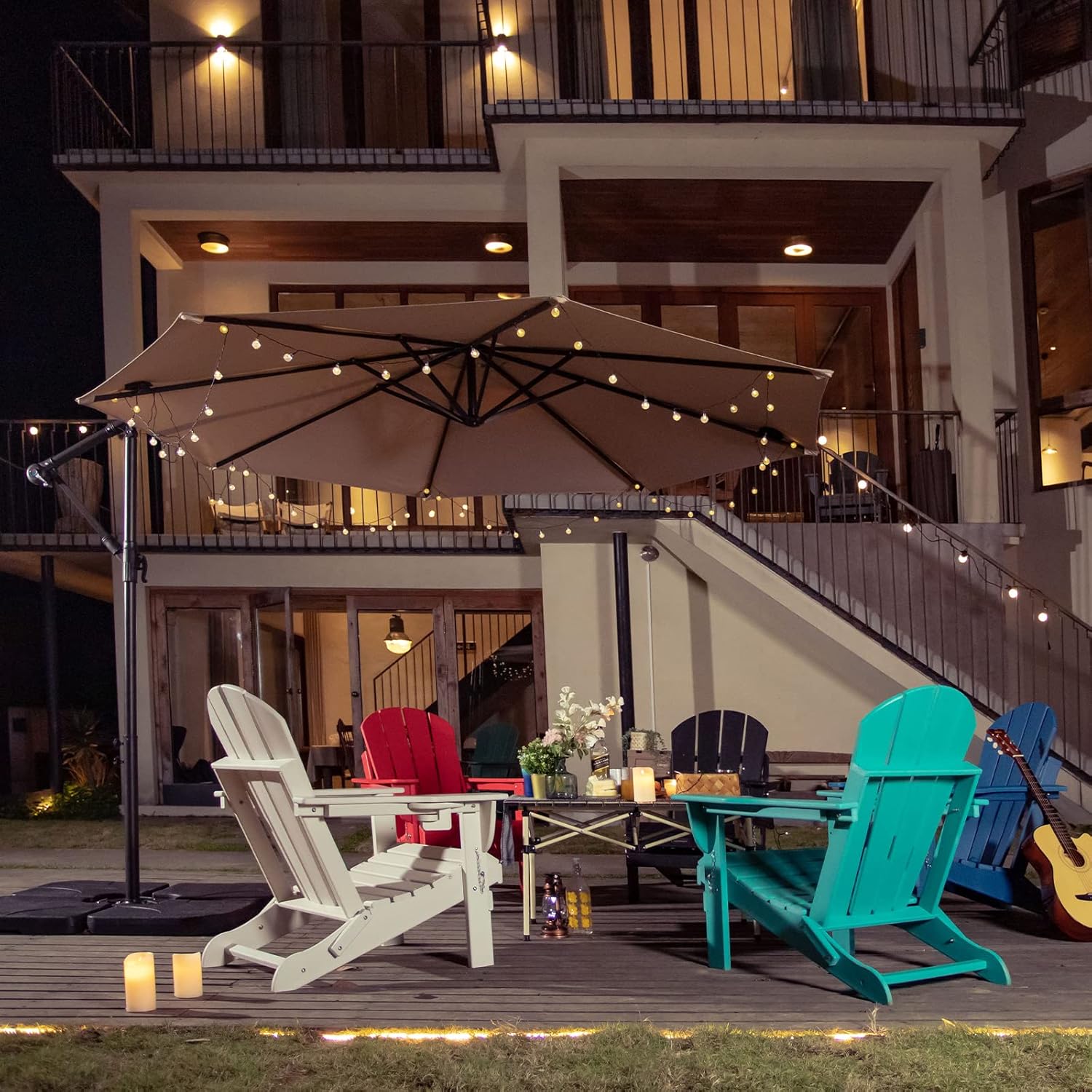 MUCHENGHY Sillas plegables Adirondack, sillas de patio, sillas para hogueras, sillas de exterior, sillas Adirondack de plástico, sillas de césped resistentes a la intemperie con portavasos para terraza, patio trasero, jardín (negro)