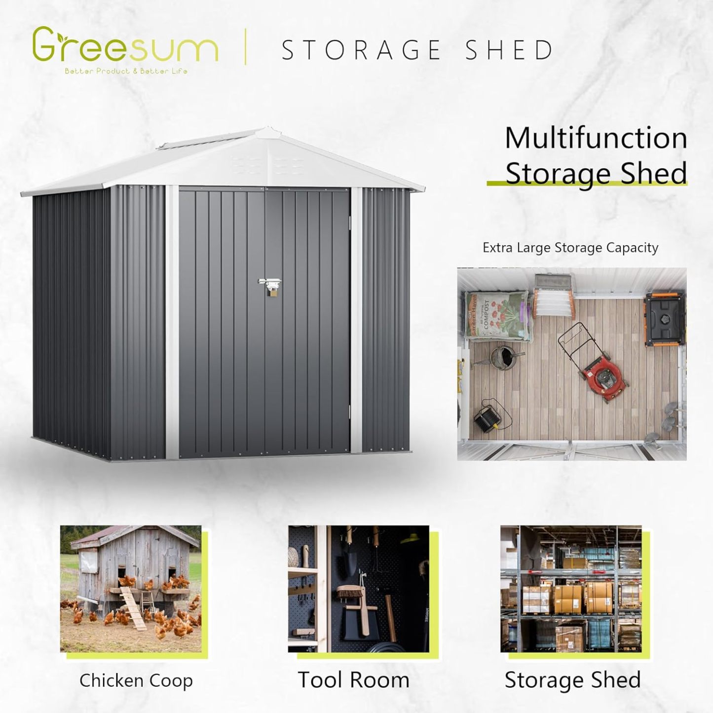 Greesum - Cobertizo de almacenamiento de metal para exteriores, 5 pies x 3 pies, herramienta de acero para cobertizo de almacenamiento con puerta y cerradura, para patio trasero, jardín, patio, césped (5 x 3 pulgadas), color café