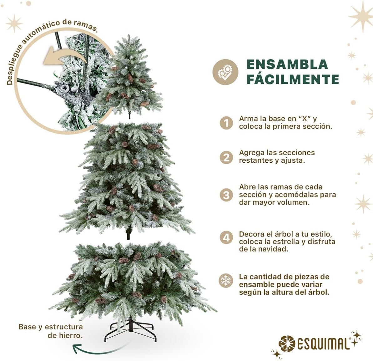 ESQUIMAL Árbol de Navidad Escarchado Follaje Mixto, Pino Navideño con Nieve Artificial (Verde Puntas Nevadas, 1.80 m)