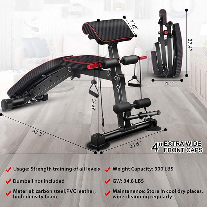 Banco de peso ajustable – Bancos de peso utilitario para entrenamiento de cuerpo completo, plegable plano/inclinación/declive banco multiusos para gimnasio en casa