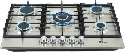 Parrilla de Gas - Estufa Empotrable - Natural o LP | Estufa 5 Quemadores - Ideal para tu Hogar | Parrilla de Gas 5 Quemadores de Acero Inoxidable | Perfecta para Cocina Integral | MIA CUCCINA 63x53