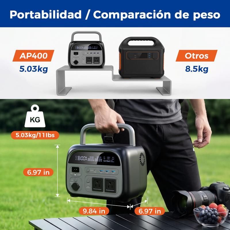 CTOLITY AP400 Generador Solar Portátil 346Wh 500W Batería LiFePO4 150W Carga Rápida Inalámbrica 4000+ Ciclos UPS Instantáneo para Cortes de Luz Emergencias Respaldo de Energía Camping Viajes Hogar Exterior Generador Eléctrico Portátil Batería de Respaldo 