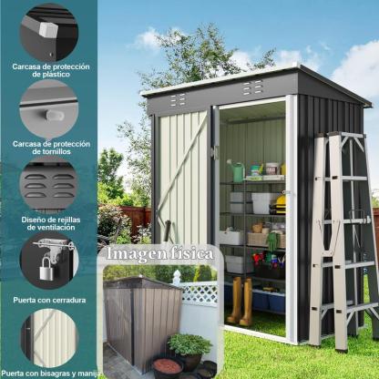 Zocalo Cobertizo de Almacenamiento para Exteriores 162x95x181cm Cobertizo con Rejillas de Ventilación y Cerradura, Casa de Almacenamiento de Metal Impermeable, Almacen para Patio Trasero, Jardín