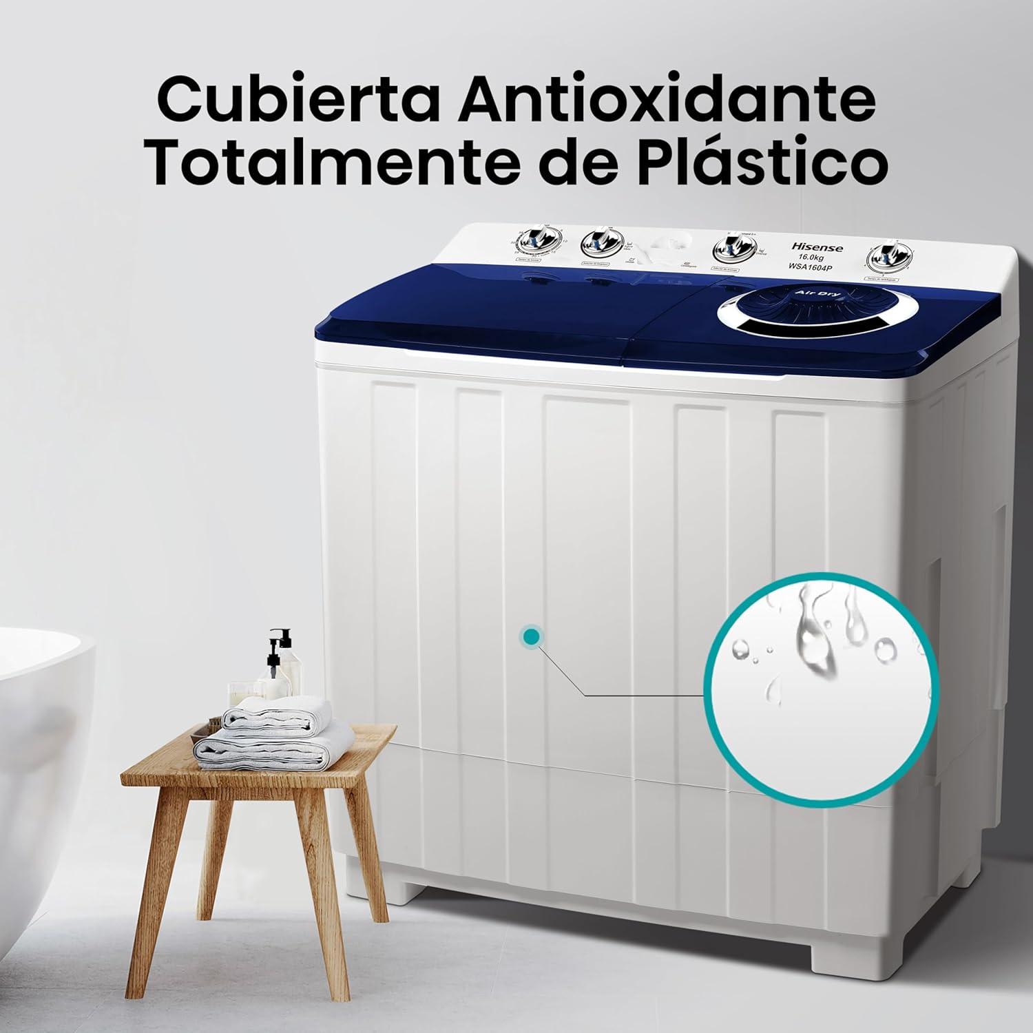 Hisense WSA1102PCN Lavadora Semiautomätica Doble Tina 11 Kg, Blanco/Gris