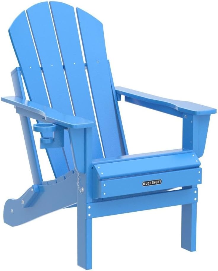 MUCHENGHY Sillas plegables Adirondack, sillas de patio, sillas para hogueras, sillas de exterior, sillas Adirondack de plástico, sillas de césped resistentes a la intemperie con portavasos para terraza, patio trasero, jardín (negro)