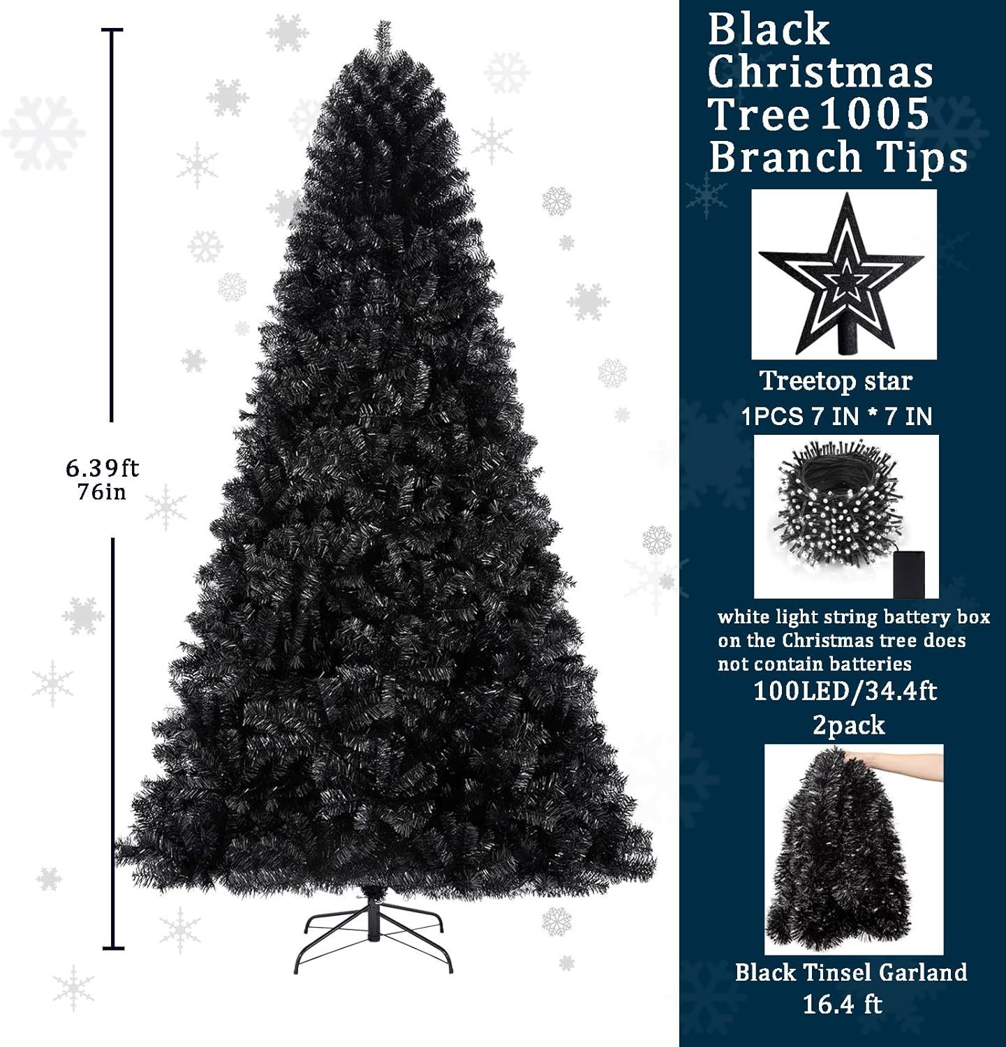 KTKDE Árbol de Navidad artificial de abeto de 7 pies, árbol de Navidad verde realista con 1.450 puntas de árbol, 300 postes de luz LED alimentados por pilas, pentáculo dorado de 7.8 pulgadas, perfecto